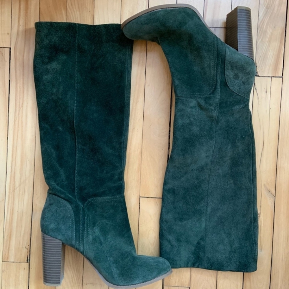 Green Suede Leather Knee High Boots